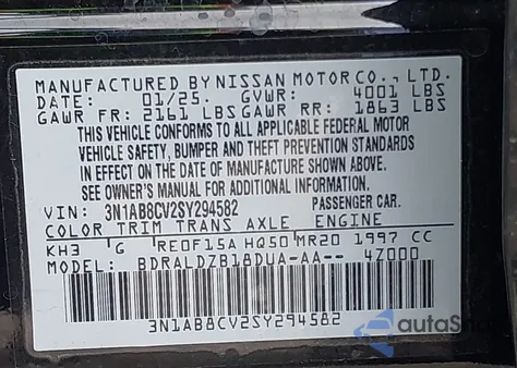 2025 Nissan Sentra Sv z USA, uszkodzony, nr VIN 3N1AB8CV2SY294582